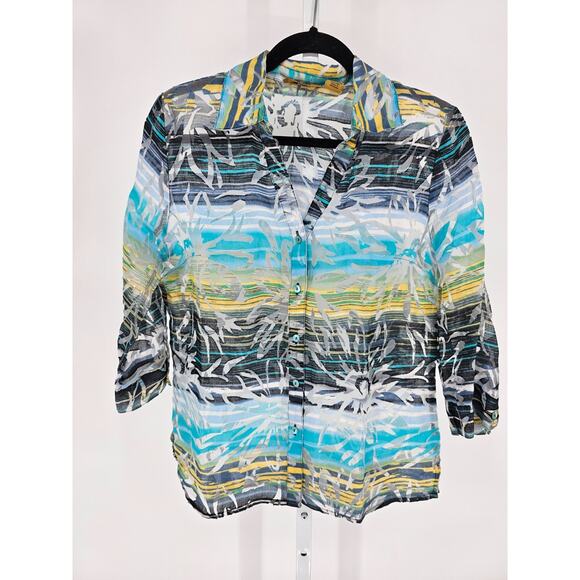 Valerie Stevens Tops - Valerie Stevens Womens Sz M 3/4 Sleeve Button Up Beachy Shirt Cruise Summer
